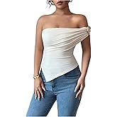 winkbay Women's Off The Shoulder Tops Summer Ruched Fitted Asymmetrical Party Club T Shirts Going Out Outfits