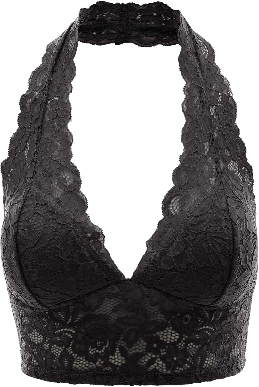FPT Women's Lace Detail Halter Neck Bralette Black S at Amazon Women’s