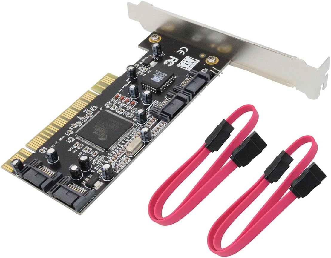 LiuTian 4 Ports PCI SATA Raid Controller Internal Expansion Card with 2 Sata Cables, PCI to SATA Adapter Converter for Desktop PC Support HDD SSD