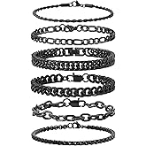 XIANNVXI 6pcs Stainless Steel Bracelets for Men Women Silver/Gold/Black Cuban Link Rope Paperclip Chain Bracelets Set 6.5/7/7.5/8.3/9 Inches Metal Bracelet Mens Fashion Accessories Jewelry Set