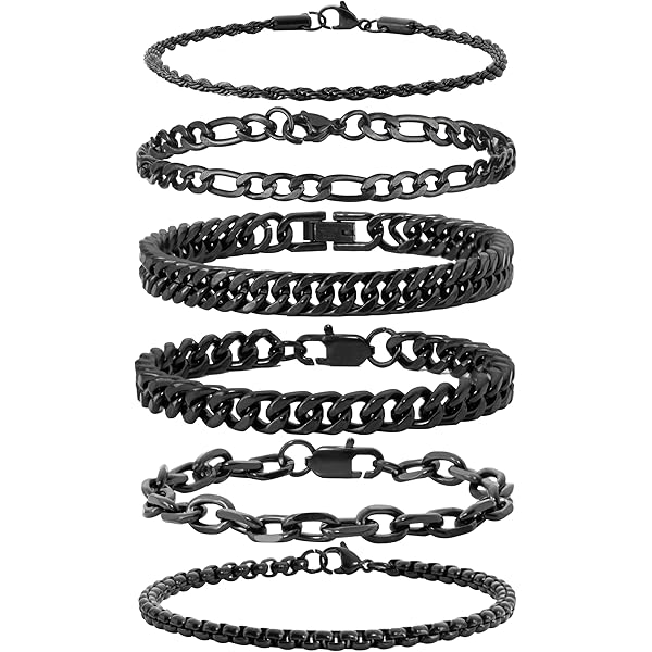 Affolace 3-Piece Sterling Silver Bracelet Set For Men - Cuff, Snake, Rope Chains, Stackable, Adjustable Sizes - View #5