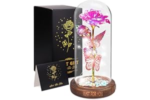WOKEISE Light Up Rose Butterfly in Glass Dome,Birthday Gifts for Women, Anniversary Flower Lighted Roses Gifts for Women,Wife,Mom, Grandma,Girlfriend,Teenage Girls,Sister-Pink