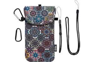 JINSI Cell Phone Pouch 3.15x7 Inch, Compatible for iPhone 16 Pro, Nylon Phone Sleeve Bag with Lanyard Strap & Carabiner Clip, Fit Not More Than 6.5inch Smartphone, Mandala
