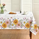 Horaldaily Spring Tablecloth 60×84 Inch Rectangular, Colorful Daisy Butterfly LavenderWashable Seasonal Table Cover for Party Picnic Dinner Decor