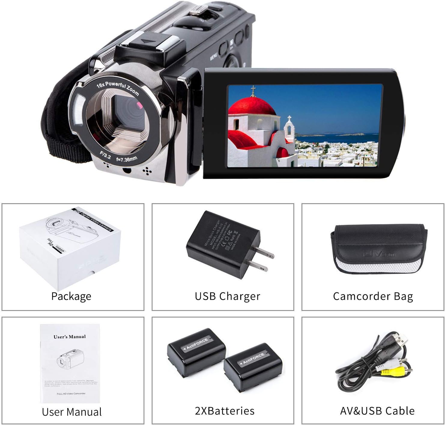 Video Camera Camcorder Digital YouTube Vlogging Camera Recorder kicteck Full HD 1080P 15FPS 24MP 3.0 Inch 270 Degree Rotation LCD 16X Digital Zoom Camcorder with 2 Batteries(604s) : Camera & Photo