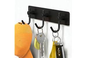 HUFEEOH Black Key Holder for Wall – Stainless Steel Self Adhesive Key Hanger with 3 Key Hooks, No Drilling Wall Key Holder, R