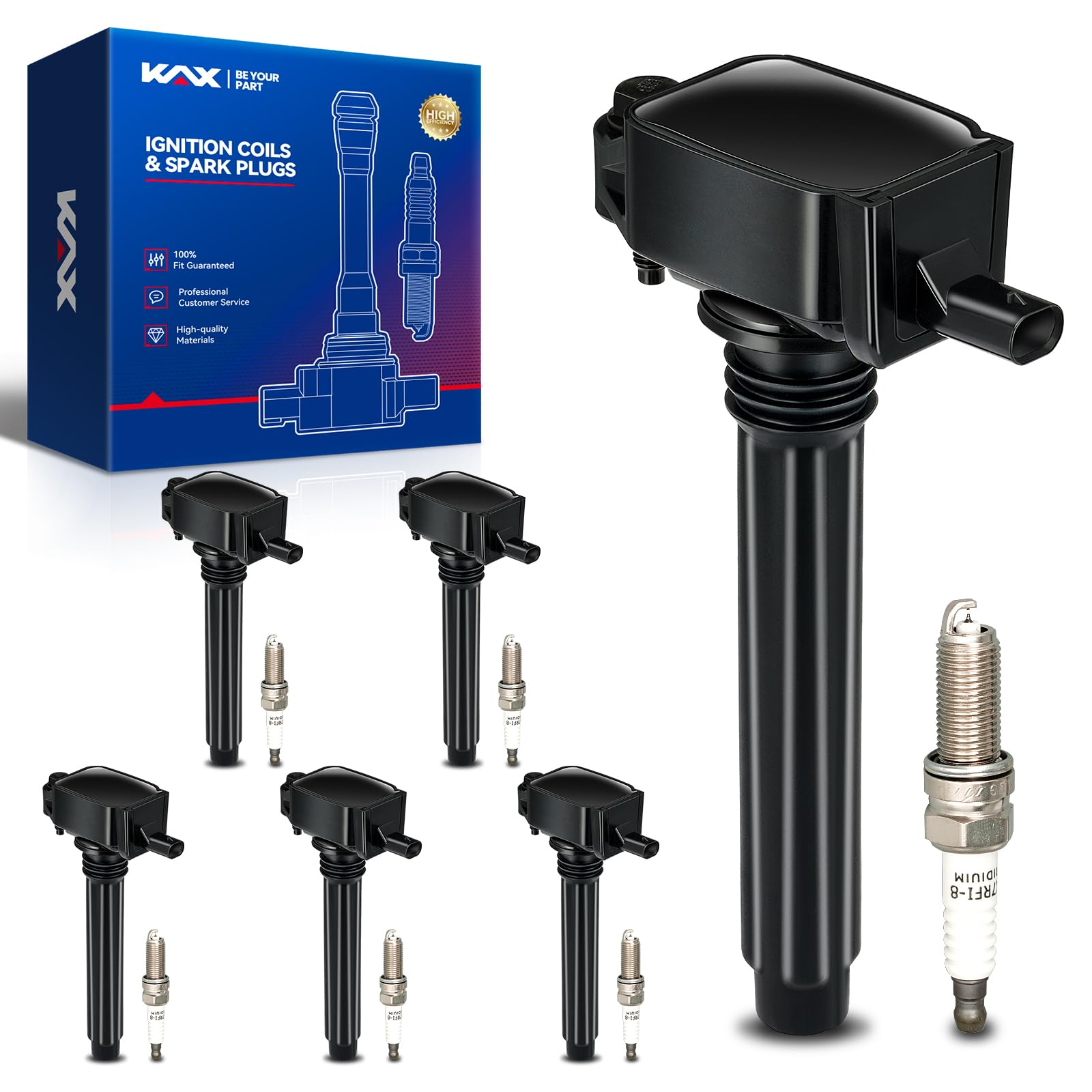 KAX OEM Performance 6-Pack Ignition Coils and Double Iridium Spark Plug Set Compatible with Jeep Grand Cherokee Wrangler Grand Caravan Chrysler Town and Country Dodge Charger Durango Challenger, UF648 Image
