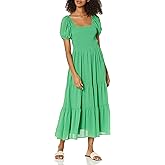 Moon River Womens Puff Sleeve Tiered Shirred Smock Midi DressDress