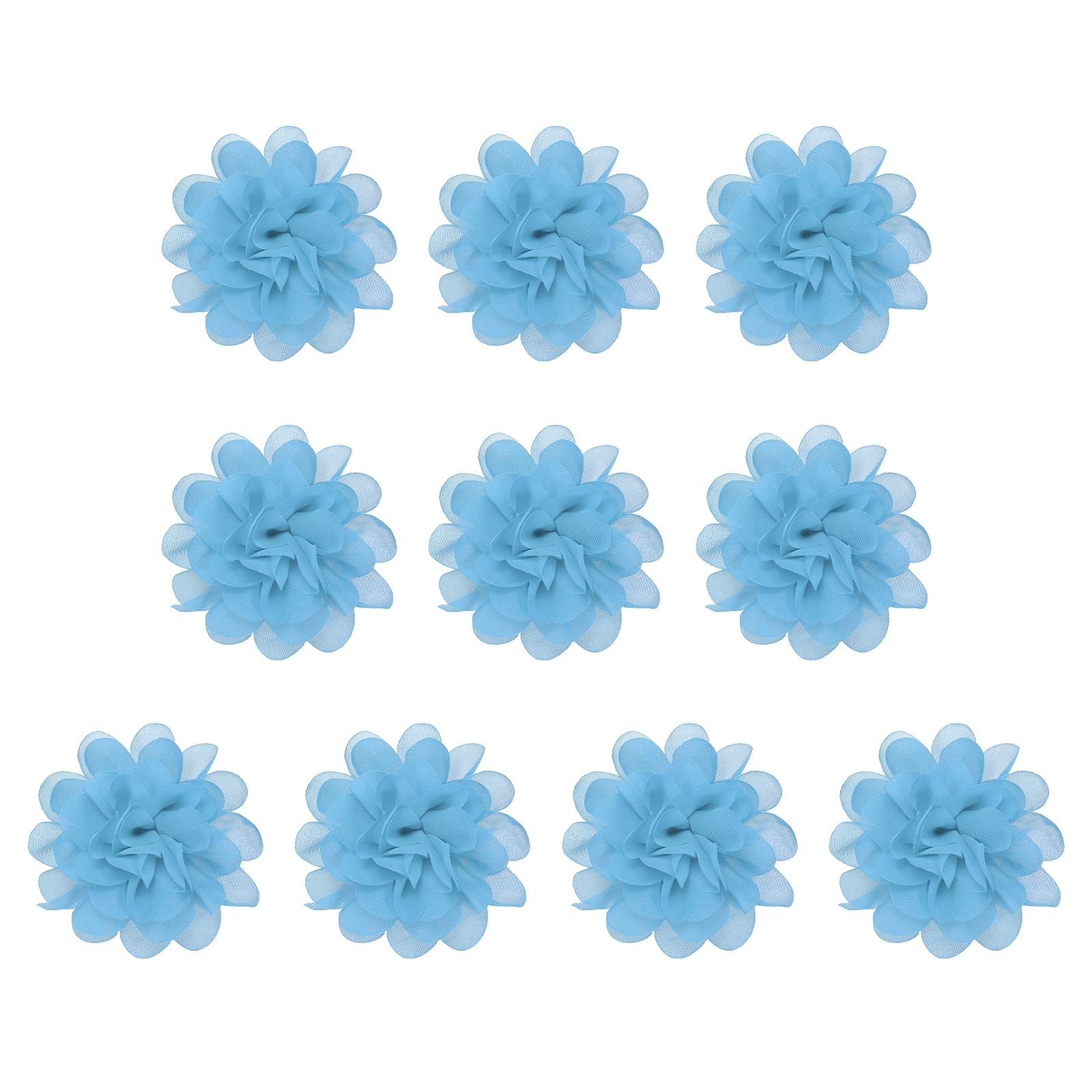PATIKIL 3.9" Chiffon Flowers, 10 Pcs Mesh Fabric Flowers Sewing Fabric Appliques Headband Embellishments for DIY Craft Wedding Decor, Blue