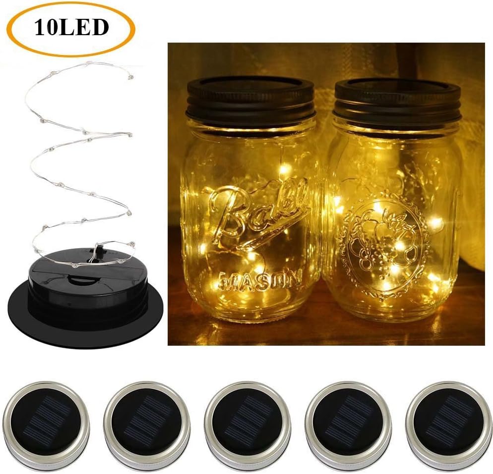 Hongwei 5 Pack Solar LED Mason Jar Lights for Glass Mason Jars and Garden Decor(not include the jars)