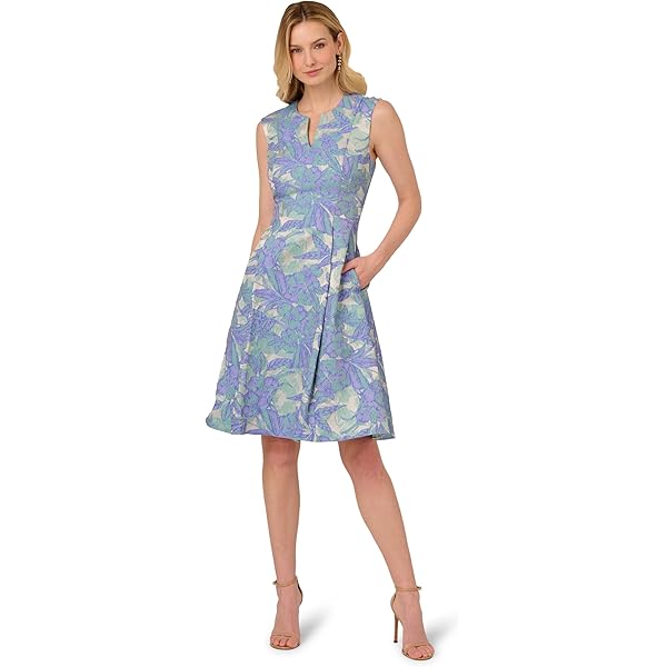 Adrianna Papell Women's Boat Neck Jacquard Midi Dress, Blue/Green, 4 at Amazon Women's Clothing store Adrianna Papell Women's Boat Neck Jacquard Midi Dress, Blue/Green, 4 at Amazon Women's Clothing store