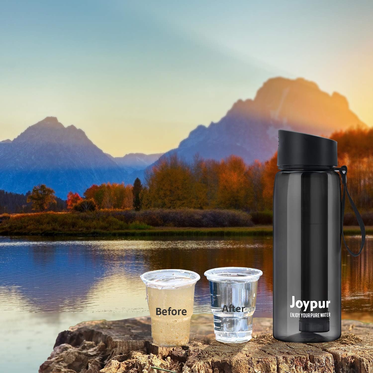 Joypur Outdoor Filtered Water Bottle - BPA Free, with Filter Integrated 3 Stage Portable Water Bottle for Camping Travel Hiking Backpacking : Sports & Outdoors