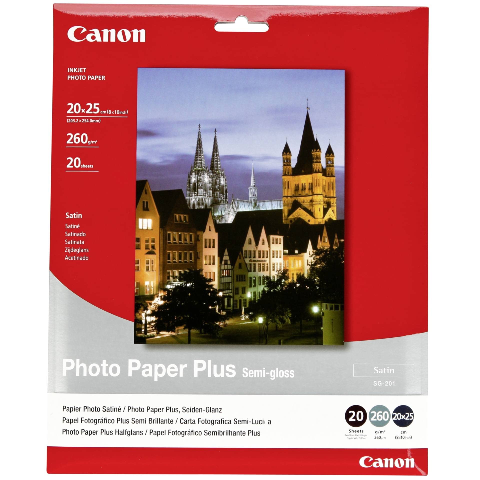 Canon SG-201 Semi-Gloss Photo Paper Plus 20x25cm (20 Sheets) - Satin Finish Paper, Instant-Dry Photos, 260 GSM - Compatible with Canon Inkjet Printers