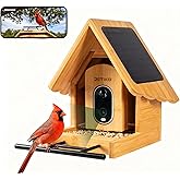 DETIKO Bamboo Bird Feeder with Camera, 2K HD, Built-in Solar Powered, 2.4GHz Wi-Fi, Night Vision, Motion Alerts, Live View, Local Storage, AI Bird ID for 2,800+ Species, Family Sharing
