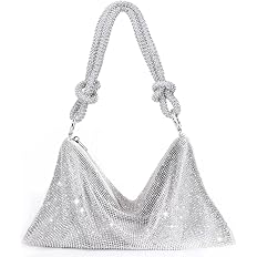 TOPALL Rhinestone Purse Sparkly Bag Silver Diamond Purses for Women 2022 Upgrade Evening Prom Rhinestone Handbag Hobo Bag