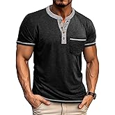 Mens Henley Shirts Short Sleeve Casual Button Basic T-Shirts Summer Classic Vintage Tee Shirts with Pocket