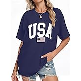 KESIHAN Womens USA T Shirt American Flag Patriotic Shirts Womens Graphic T Shirts Round Neck Short Sleeve Tops