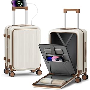 20 Inch Expandable Carry on Luggage Airline Approved with Front Pocket | Hardshell Suitcase, Cup Holder, Laptop Compartment,