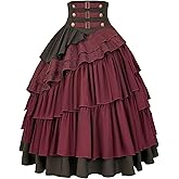 IWQBQ Women's Steampunk Gothic Skirt Pirate High Waisted Layered Ruffle Skirt