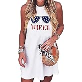 Wudlads American Flag Tank Dress for Women 4th of July Patriotic Graphic Sleeveless Mini Dress Casual Vacation Short Dresses