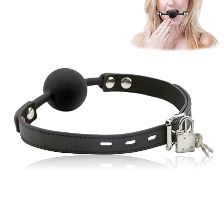 Hisionlee BDSM Mouth Gag Ball Interchange Silikon Ball Gag mit Sperre Schlüssel (Schwarze Kugel-Linie)