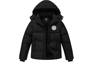 RBYEKP Kids Winter Coat Warm Fleece Thermal Padded Jackets with Detachable Hood Outdoor Puffy Jacket with Zip Pockets
