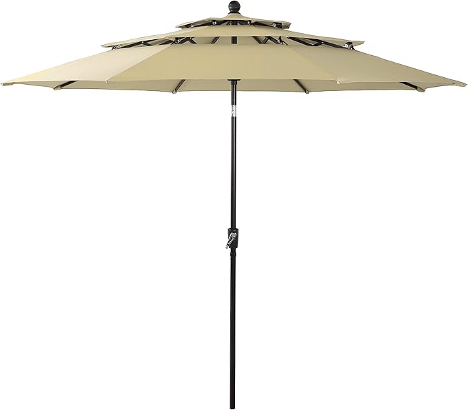 Amazon Com Phi Villa 10ft 3 Tier Auto Tilt Patio Umbrella Outdoor Double Vented Umbrella Beige Garden Outdoor