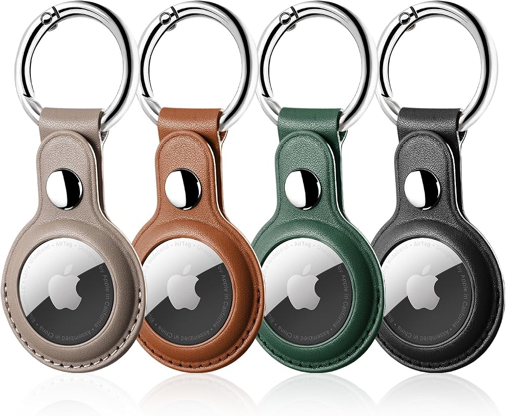 LETREEN 4-Pack PU Leather Airtag Holder Case with Keyring, Anti-Lost Tracker