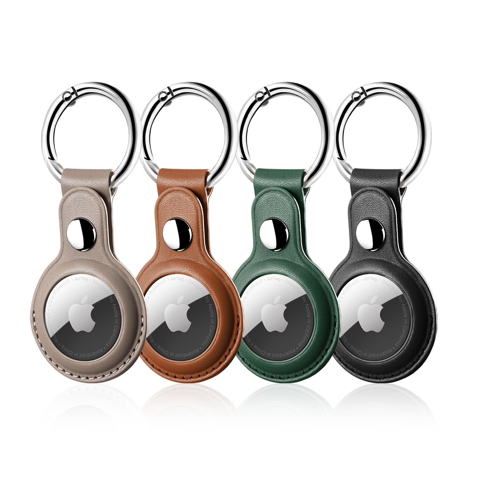 LETREEN Airtag Case, 4 Pack PU Leather Airtag Holder with Keyring, Protective Air Tag Holder Key Ring for Luggage Keychain, Kids, Pet Collar Tracker Dog Cat