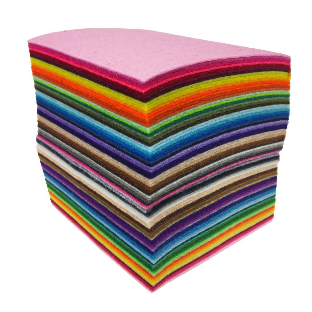 Moinkerin 50 Fogli Di Feltro Colorato 10x10cm – Assortimento Di 50 Colori, Morbido Per Cucito E Lavoretti Fai Da Te, Con Ago E Filo