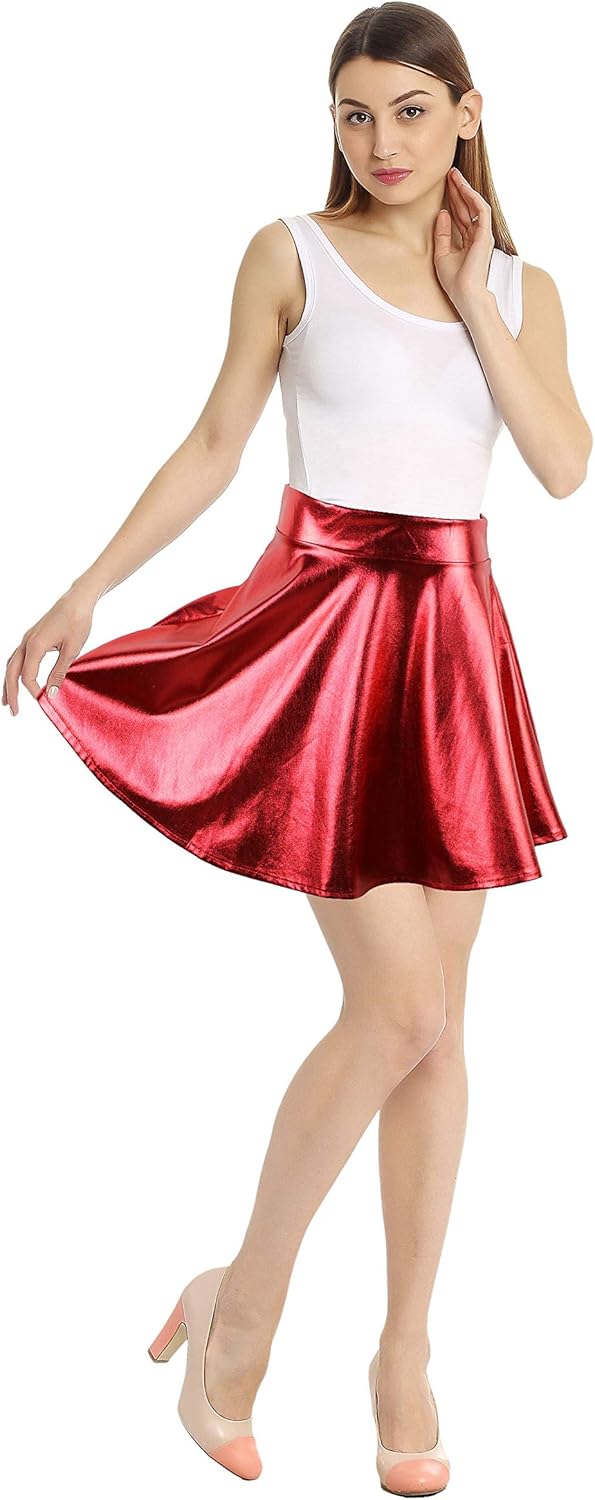Simplicity Metallic Ballet Dance Flared Skater Skirt, Red at  Women’s Clothing store