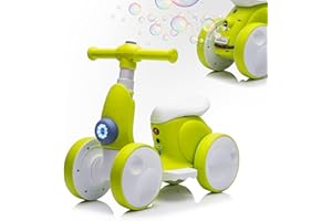 JoyRydz 6V Electric Baby Balance Bike with Bubble Machine,4 in 1 Toddler Balance Bike w/Remote Control for 1 Year Old Boys Girls Kids Bubble Bike Ride on Toys w/Powered Motor,Music,LED Lights (Cyan)