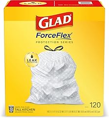 GLAD ForceFlex Tall Drawstring Trash Bags, 13 Gallon White Trash Bags for Tall Kitchen Trash Can, Unscented Leak Protection B