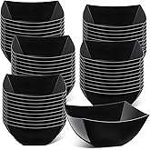 Tanlade 50 Pcs Square Plastic Serving Bowls Disposable Snack Salad Bowl Small Party Candy Bar Containers Taco Bar Serving Dishes for Buffet Chips Fruit(Black,8 oz)