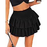 Avidlove Womens High Waist Ruffle Flowy Mini Skirts Casual Boho Layered Pleated Beach Short Skirt