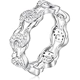 Frbod D Color VVS1 Clarity Moissanite Twist Wide Ring for Women Men, Solid 925 Sterling Silver with Rhodium Plated, Birthday Christmas Valentines Jewelry, Chain Link Band Ring Size 4-11