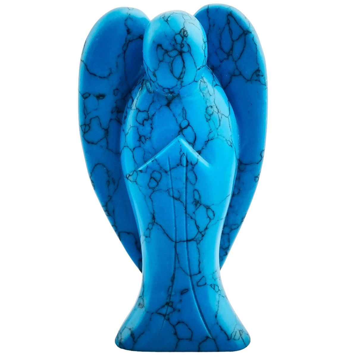 Nupuyai 3" Blue Howlite Turquoise Guardian Crystal Angel Statue, Love Pocket Carved Angel Figurine Spiritual Healing Stone Ornament for Home Office Decor
