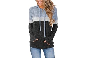MixShe Women’s Color Block Knit Hoodie – Casual Long Sleeve Pullover Sweater Tops with Pocket
