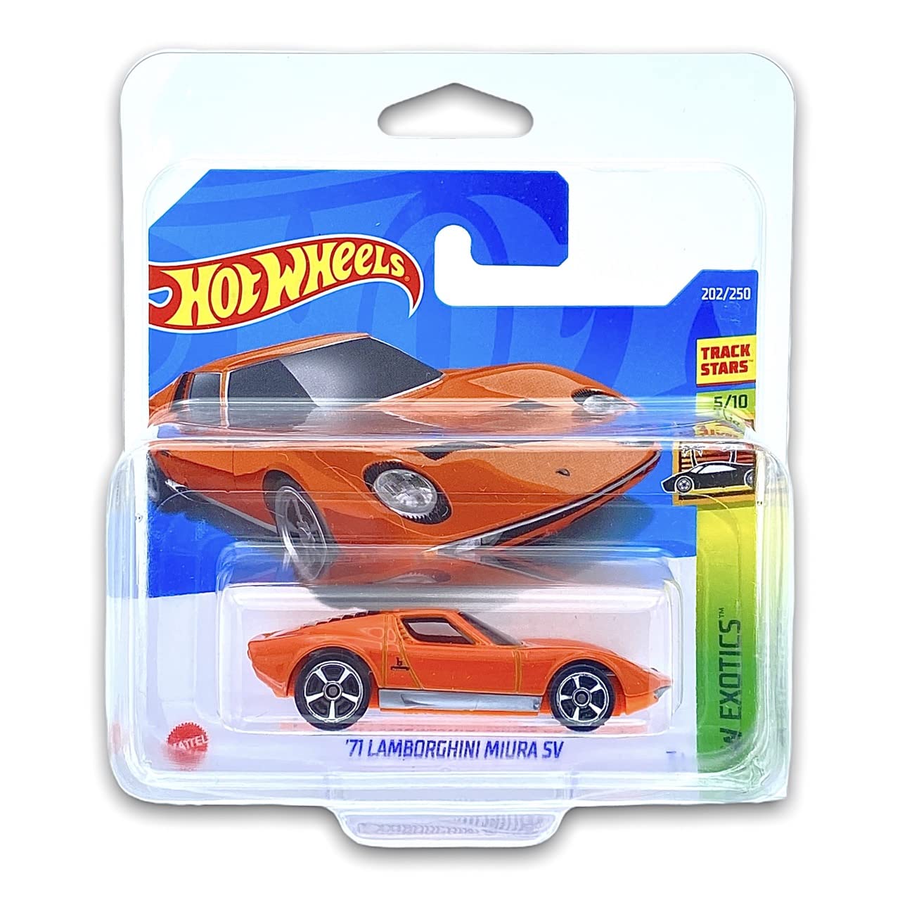 Hot Wheels '71 Lamborghini Miura SV (Orange) 5/10 HW Exotics 2022 - 202/250 (Short Card) *** COMES IN A KLAS CAR KEEPER PROTECTIVE COLLECTORS CASE *** HCV34