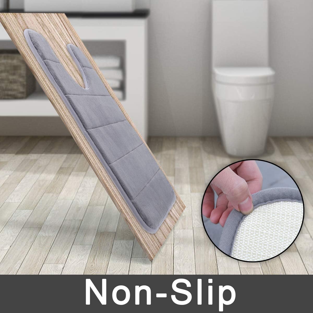 Yimobra Memory Foam Toilet Bath Mat U-Shaped, Soft and Comfortable, Super Water Absorption, Non-Slip, Thick, Machine Wash and Easier to Dry for Bathroom Commode Contour Rug, 24 X 20 Inches, Gray: Home & Kitchen