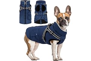 Keggs Dog Coat with Harness Winter Dog Coat Fleece Dog Jacket Waterproof Dog Coat Zipper Dog Jacket Puppy Coat Small Dog Clothes Dog Coat with Reflective Harness for Smal Medium Large Dogs Blue S