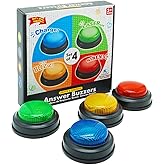 Gelabur Set of 4 Buzzers for Trivia Games, Answer Buzzers for Classroom, Family Feud Jeopardy Buzzer, Game Buzzers with Lights and Sound for Classroom, Game Show Buzzer Buttons
