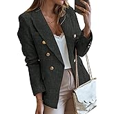 Happy Sailed Womens Tweed Blazers Casual Long Sleeve Double Breasted Open Front Blazer Jackets Work Suits