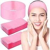 Juinte 300 Pieces Disposable Spa Facial Headbands Bulk Pink Stretch Non-woven Headband Soft Skin Care Hairband with Convenient Closure for Women Salons Esthetician Yoga Sport Supplies