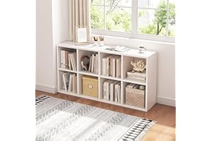 NELYE 8 Cube Organizer Bookcase - Fabric Storage Bins Container, Open Shelf Simple Compartments Bookshelf, White