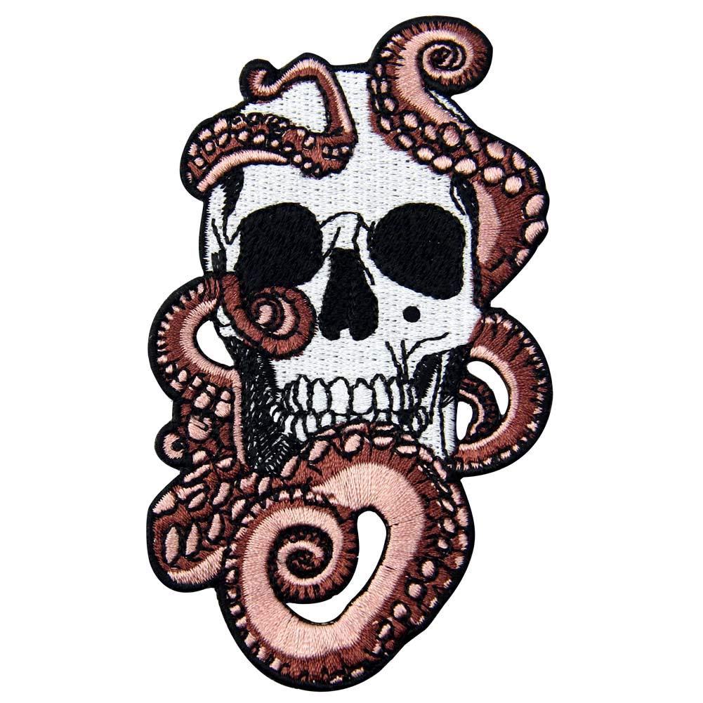 Octopus and Skull Patch Embroidered Badge Iron On Sew On Emblem
