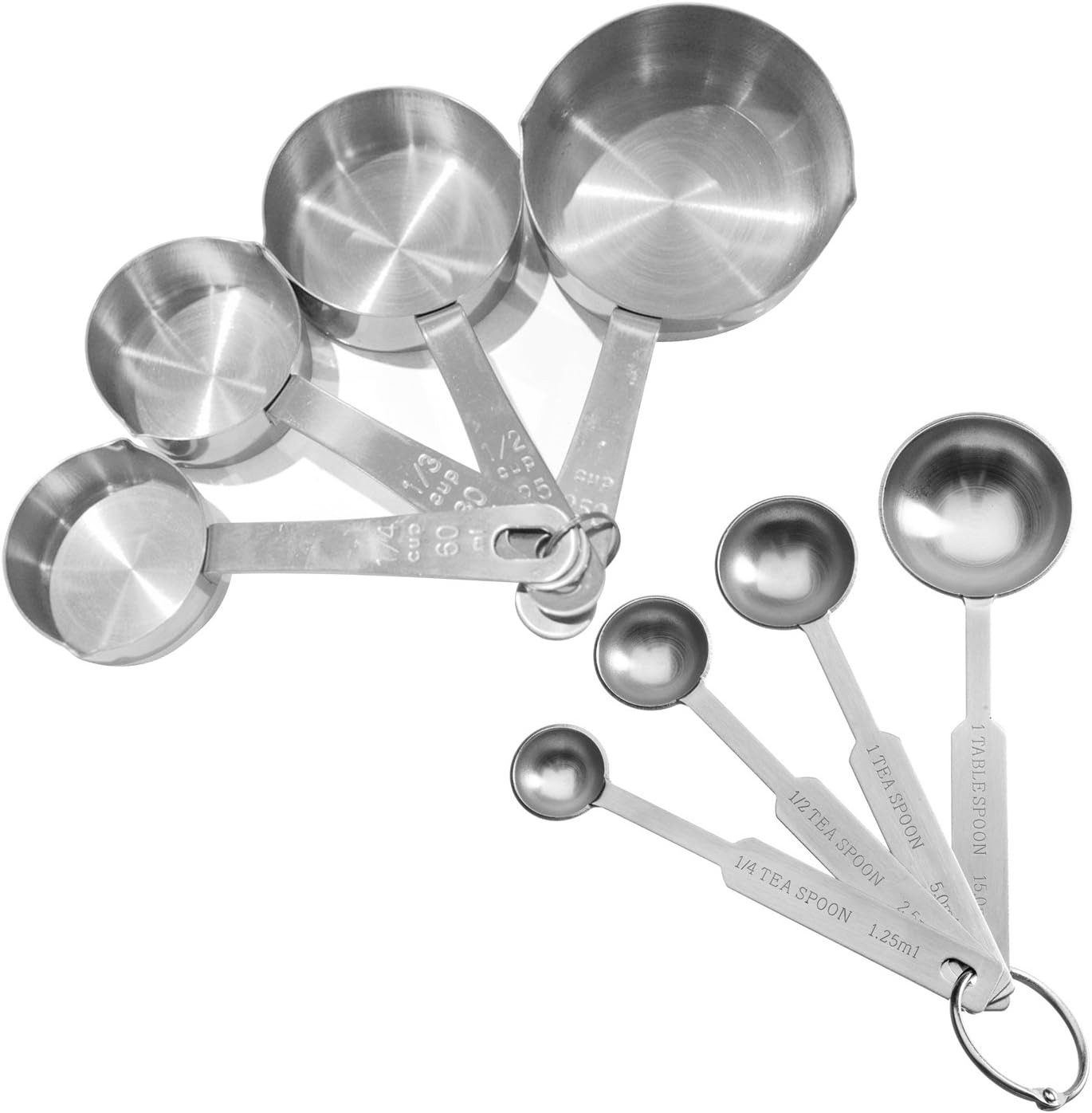 Forepin® Multifunction Kitchen Measuring Tool, 4pcs Stainless Steel Measuring Meter Cups and Spoons with Different Sizes - Measuring Cups + Measuring Spoons