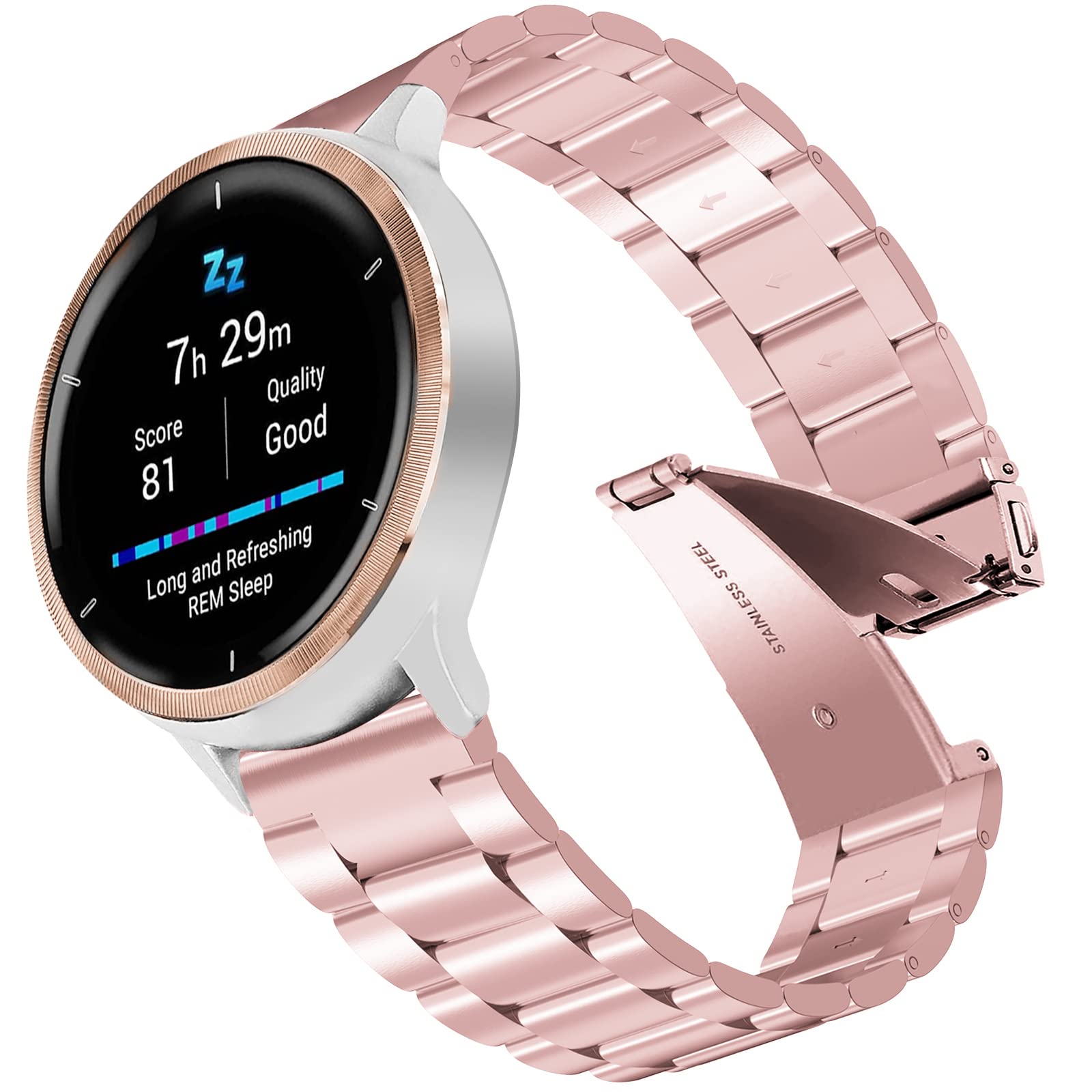 Strap Venu 2S, 18mm Stainless Steel Band Replacement Watchband for Venu 2S/Vivoactive 4S 40mm/Vivomove 3S/Fossil Women's Q Venture HR Gen 4/Gen 3/Withings Steel HR 36mm/Huawei Watch 1/Fit