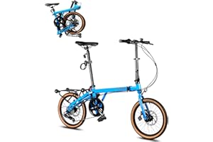 HIMcup Folding Bike for Adult Men Women, Commuter Bike with Detachable Basket 16-inch Wheels, 7-Speed Drivetrain, Adjustable Seat,Front and Rear Disc Brakes for Traveling Outdoor