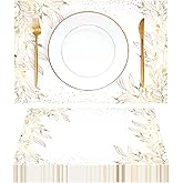 50 Pack Golden Leaves Paper Placemats Disposable Golden Polka Dots Paper Place Mats 11 x 17 Inch Vintage Paper Table Mats Party Decorative Paper for Wedding Banquet Party Home Dining Table Decor